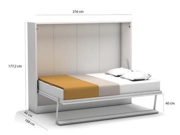 Horizontaal opklapbed 150x200 wit/taupe + gratis matras, Verzenden, Wit, 140 cm, 200 cm