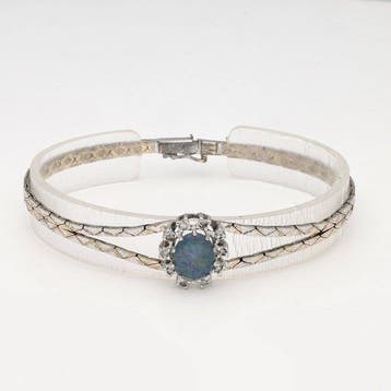Armband - 14 karaat Witgoud - Diamant - Opaal, Sieraden, Tassen en Uiterlijk, Nieuw