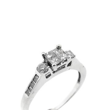 8 karaat fantasie ring met diamant 0,50 ct., Sieraden, Tassen en Uiterlijk, Ringen, Gebruikt, Wit, Ophalen of Verzenden, 17 tot 18