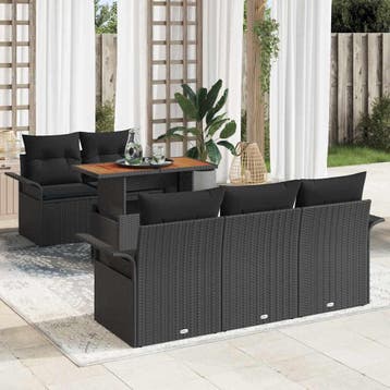 vidaXL Tuin Sofa Set 6 st Zwart Poly riet, Verzenden, Nieuw, 6 zitplaatsen