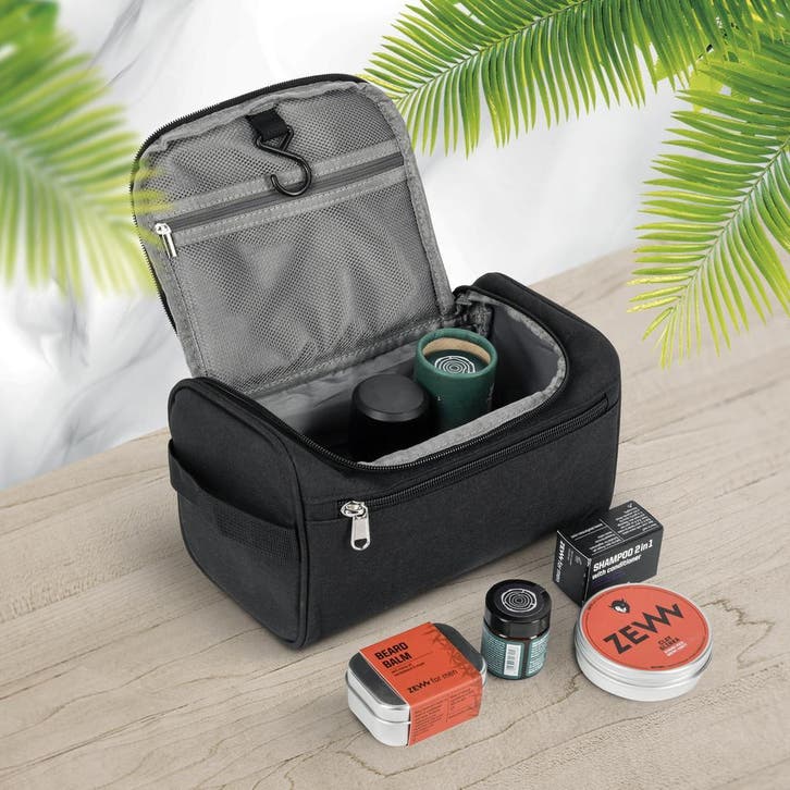 Luxe Zwarte Washbag -Waterafstotend en Handig voor Reizen, Sieraden, Tassen en Uiterlijk, Toilettassen, Heer of Dame, Zwart, Nieuw