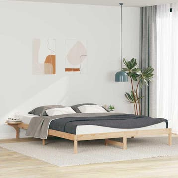 vidaXL Bedframe met Zijtafels Naturel 200 x 220 cm Massief, Verzenden, Nieuw, Bruin, Hout