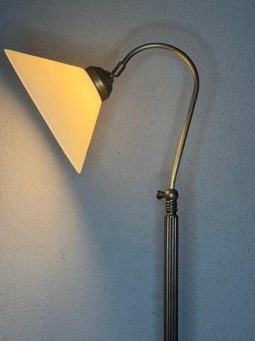 Staande lamp - Opaline glas, Verguld brons - Boogvloerlamp, Nieuw