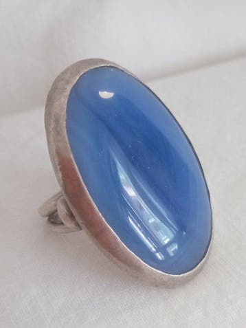 Zilver - Ring - Blauwe chalcedoon