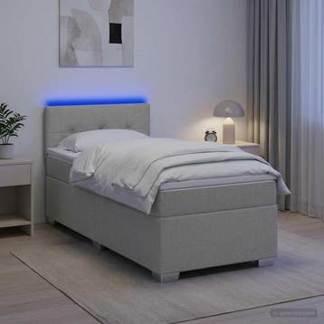 vidaXL Boxspring Bed met Matras en LED Lichtgrijs 90 x 200, Verzenden, Nieuw