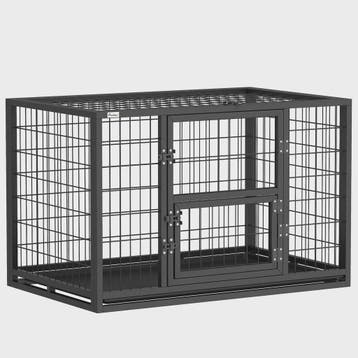 Robuuste Hondenkooi Zwart 94x60x64 cm met Zonnedak en Voerlu, Verzenden, Nieuw