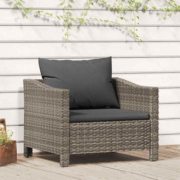 vidaXL Tuinfauteuil met kussen grijs poly rattan, Verzenden, Nieuw