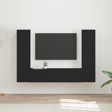 vidaXL Tv-meubelset 6 st Zwart Bewerkt hout, Huis en Inrichting, Minder dan 50 cm, Verzenden, Nieuw, Minder dan 100 cm