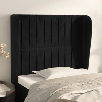 vidaXL Hoofdbord met randen 93x23x118/128 cm fluweel zwart, Huis en Inrichting, Verzenden, Nieuw, Zwart, Stof