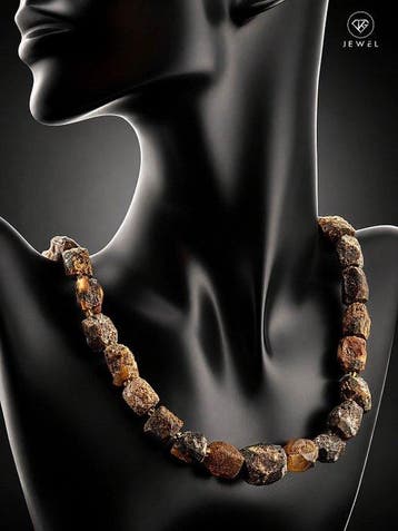 Ruwe barnsteen ketting - Donker honing Baltische barnsteen -