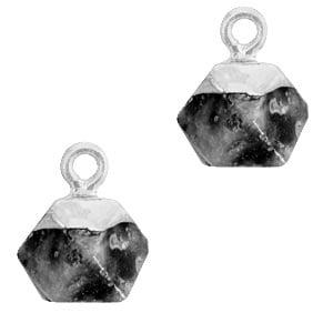1 x Natuursteen hangers hexagon Anthracite-silver Shimmer..., Ophalen of Verzenden, Nieuw, Bedel