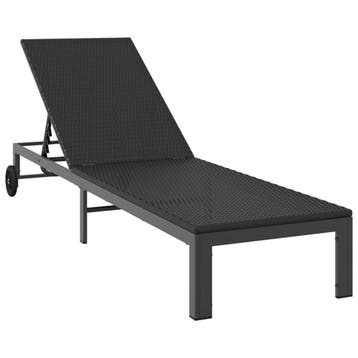 Ligstoel 200cm Zwart | Tweedekansje | OP=OP, Ophalen of Verzenden, Gebruikt, Wicker, Verstelbaar