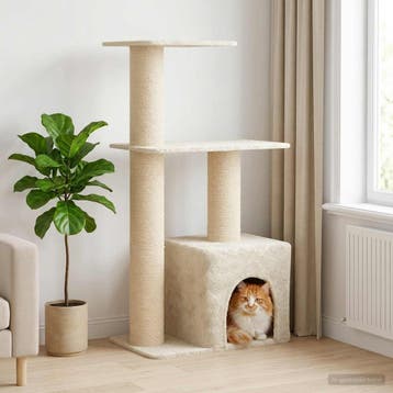 vidaXL Kattenboom met sisal krabpalen Crèmekleurig 133 cm, Dieren en Toebehoren, Verzenden, Nieuw