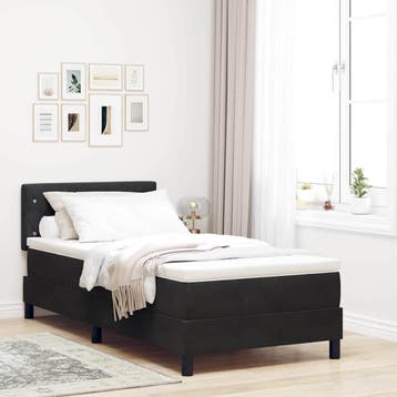 vidaXL LED Box Spring Bed met hoofdeinde Zwart 90 x 190 cm, Verzenden, Nieuw, Zwart, Stof