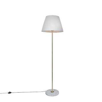 Retro vloerlamp messing met Plisse kap crème 45 cm - Kaso, Verzenden, Nieuw, Retro