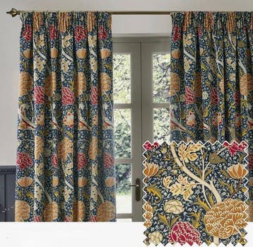 William Morris “Cray” Indigo/Berry – Paar gevoerde gordijnen