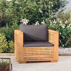 vidaXL Tuinstoel met donkergrijze kussens massief teakhout, Verzenden, Nieuw, Teakhout