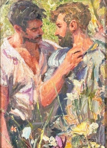 Italiaanse school (XX) - Due personaggi maschili tra i campi
