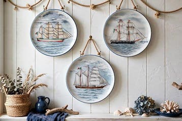 Wanddecoratie (3) - decoratieve borden met zeilschepen -