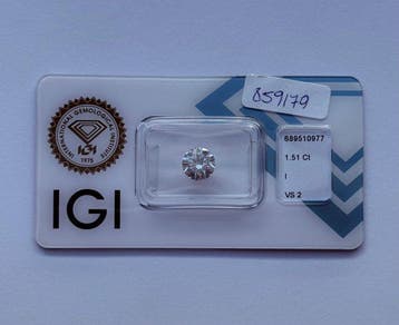1 pcs Diamant (Natuurlijk) - 1.51 ct - Rond - I - VS2 -, Nieuw