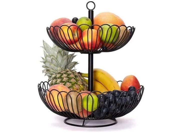 FEDEC Fruitschaal - Fruitmand metaal - 2 Laags - Zwart, Huis en Inrichting, Woonaccessoires | Schalen en Manden, Nieuw, Verzenden