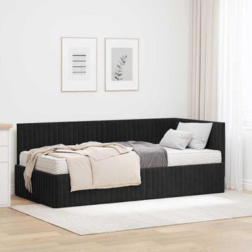 vidaXL Hoekbedframe met Matras 2 st Zwart 90 x 190 cm, Eenpersoons, Verzenden, Zwart, Nieuw