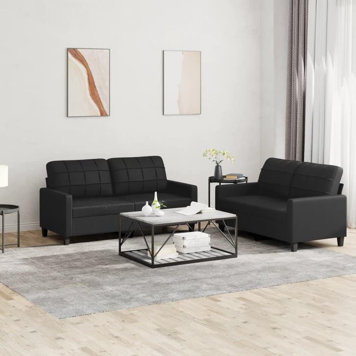 vidaXL 2-delige Loungeset met kussens kunstleer zwart, Huis en Inrichting, Banken | Bankstellen, Nieuw, 150 tot 200 cm, Leer, Vierpersoons of meer