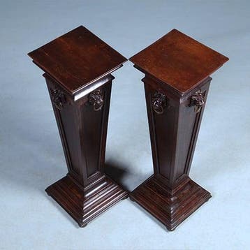 Stel van 2 Neo-renaissance zuilen ca 1860 met leeuwenmaskers, Ophalen of Verzenden