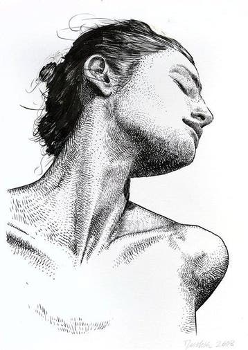 Dario Moschetta - Woman Portrait Ink Drawing Original 260B –