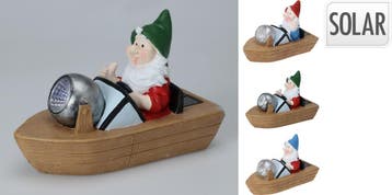 Solar tuinkabouter in boot / kabouter met verlichting, Tuin en Terras, Nieuw