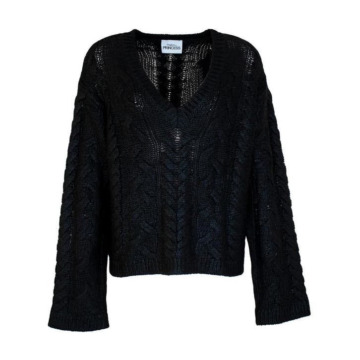 Frogbox • zwarte wollen kabeltrui • 38, Kleding | Dames, Truien en Vesten, Zwart, Nieuw, Maat 38/40 (M), Verzenden