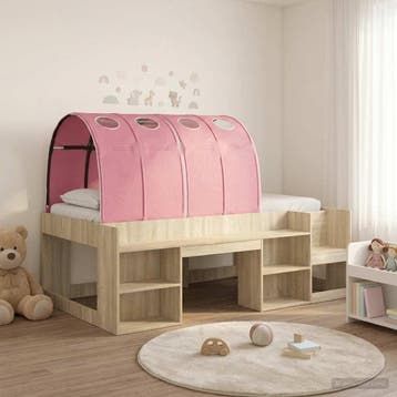 vidaXL Bedframe met tunnel 3 st Sonoma eiken en roze Bewerkt, Verzenden, Nieuw, Bruin, Hout