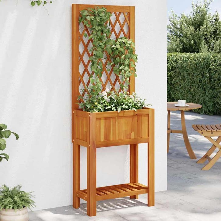 vidaXL Plantenbak met latwerk en schap 55x29,5x152 cm, Tuin en Terras, Bloembakken en Plantenbakken, Nieuw, Hout, Verzenden
