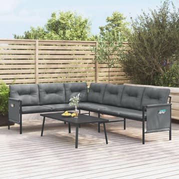 vidaXL Tuinhoekbank staal en textileen antracietkleurig, Verzenden, Nieuw, Rvs