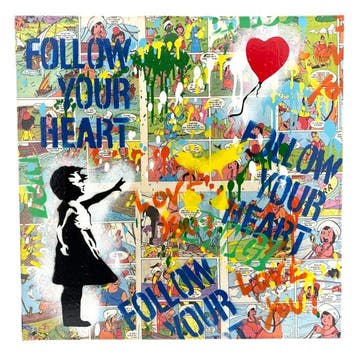Koen Betjes (1992) - Banksy Balloon Girl x Comics (canvas)