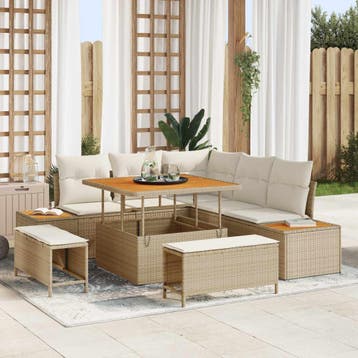 vidaXL Tuinbankenset 8 st 7-Aantal zitplaatsen Beige en, Verzenden, Nieuw, 8 zitplaatsen