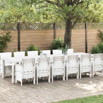vidaXL Tuin Eetset 13 st Wit Polt riet, Verzenden, Nieuw, 3 zitplaatsen