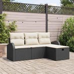 vidaXL Tuin Sofa Set met kussen met opslag 4 pcs Zwart Poly, Verzenden, Nieuw, Rotan, 4 zitplaatsen