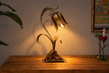 Tafellamp - knop - IJzer, Hout, olijfboom - Beeldhouwde