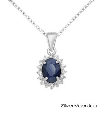 925 Zilveren echte blauwe saffier Diana kettinghanger, Verzenden, Nieuw, Zilver