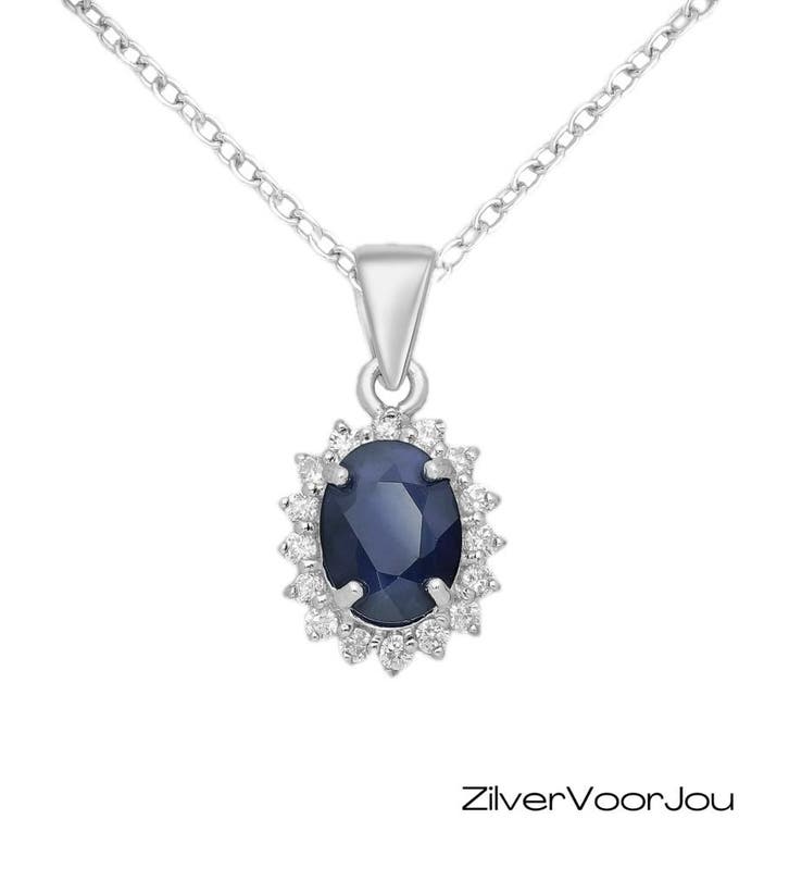 925 Zilveren echte blauwe saffier Diana kettinghanger, Sieraden, Tassen en Uiterlijk, Kettinghangers, Nieuw, Verzenden