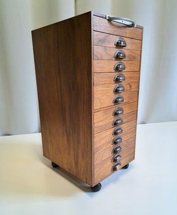 Ladekast - Verrijdbare archiefkast - Hout, messing
