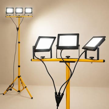LED Bouwlamp 3 Koppen op Statief | 3x 50W | 12.000 lumen, Ophalen of Verzenden, Nieuw, 50 tot 200 watt, Lamp met armatuur