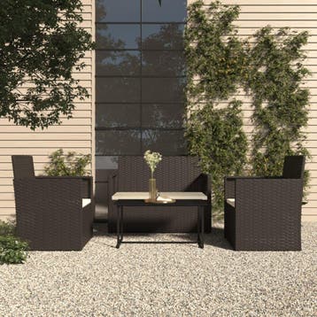 vidaXL 4-delige Loungeset met kussens poly rattan zwart, Verzenden, Nieuw, 4 zitplaatsen, Loungeset