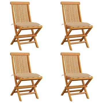 vidaXL Opklapbare stoelen met beige kussens, 4 stuks,, Tuin en Terras, Verzenden, Nieuw