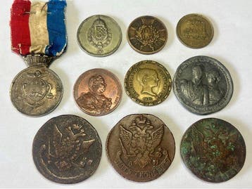 Rusland, Frankrijk. Lot de 10 monnaies et médailles