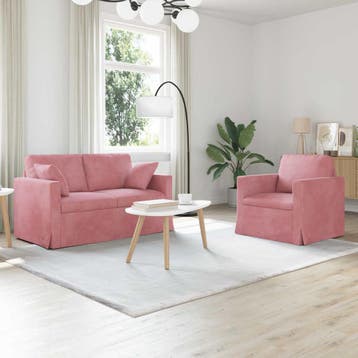 vidaXL Bankstel 2 pcs Roze 138 x 78 x 80 cm Fluweel, Huis en Inrichting, Banken | Bankstellen, Verzenden, Nieuw, Stof, Minder dan 150 cm