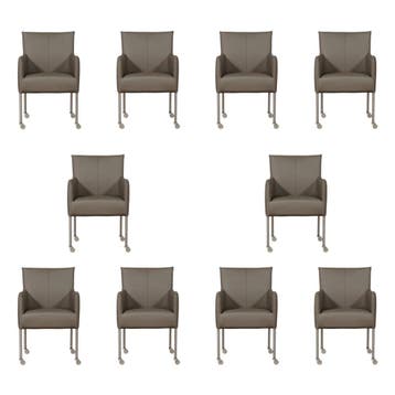Set van 10 Leren eetkamerstoelen Desire - Toledo Smog, Ophalen of Verzenden, Nieuw, Leer