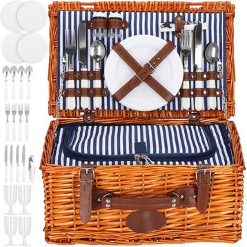 Picknickmand - Servies - Thermisch - Riet - Bruin - 42 x 27, Ophalen of Verzenden