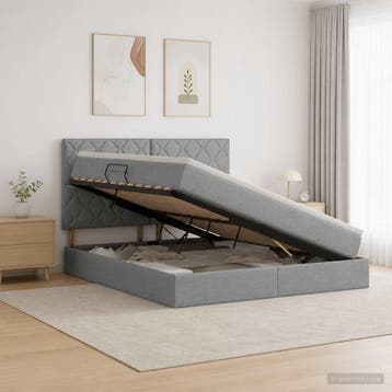 vidaXL Opslag bed met matras met opslag Lichtgrijs 140 x 190, Huis en Inrichting, Slaapkamer | Bedden, Verzenden, Nieuw, Tweepersoons